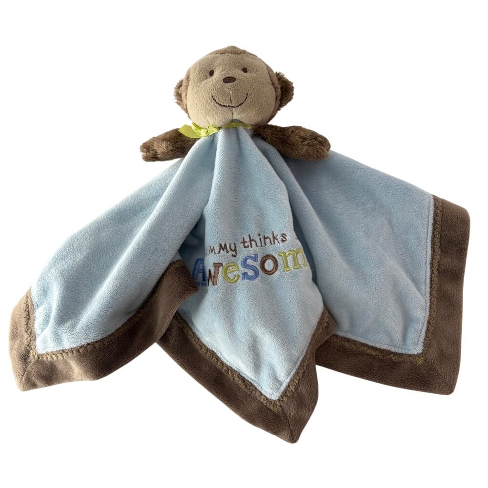 Carters Monkey Security Blanket Plush Lovey W/ "Mommy Thinks Im Awesome" Embroid